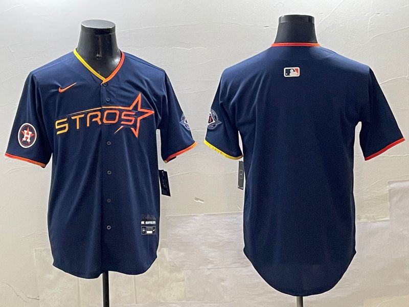Men Houston Astros Blank Drak Blue Three generations Joint Name 2025 Nike MLB Jersey style 2->houston astros->MLB Jersey